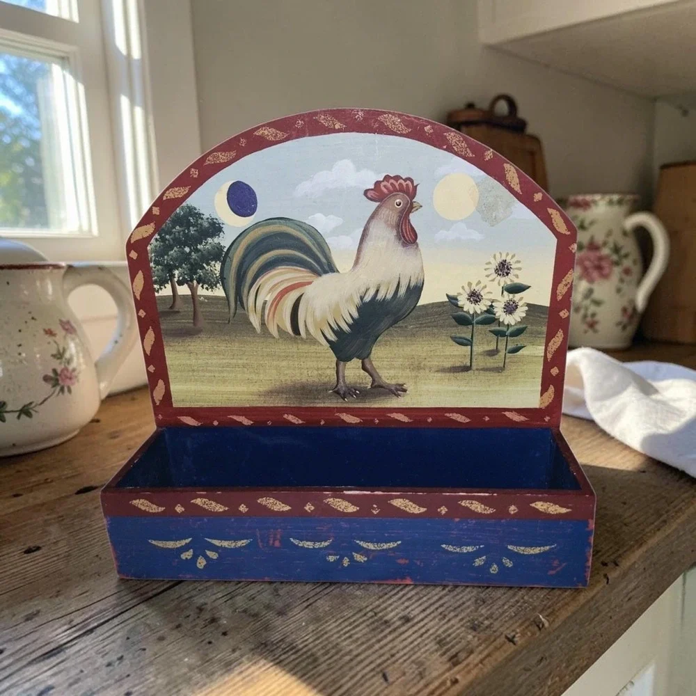 Ohio Wholesale Rooster Wooden Wall Pocket Mail Holder Folk Art Farmhouse Decor
